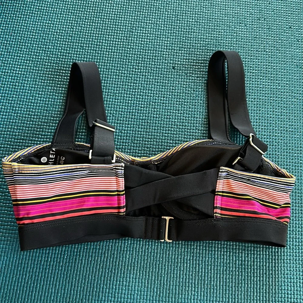 Athleta Capri Stripe Pura Bikini Top Underwire Black Coral Yellow 32B/C Swim